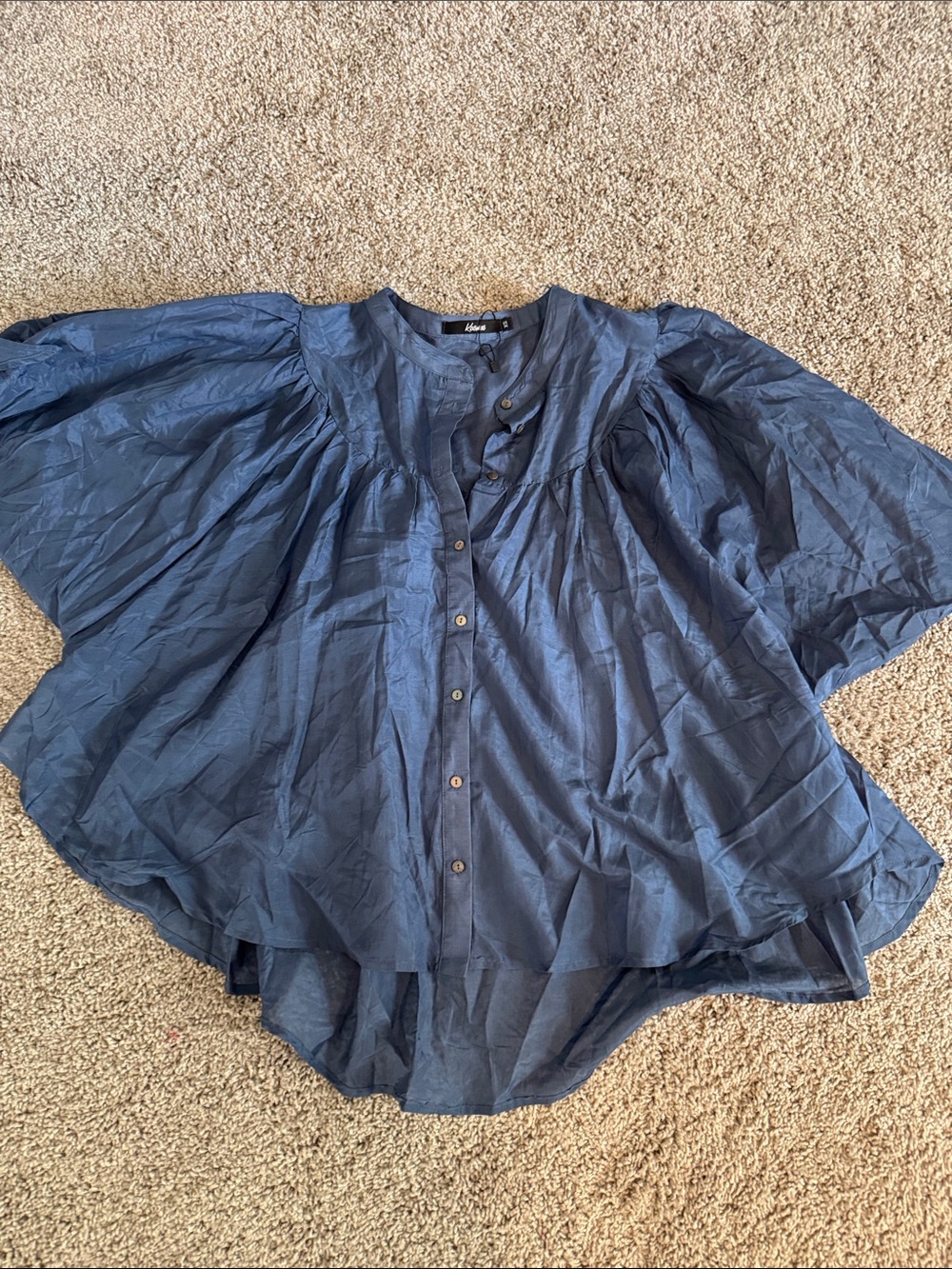 Flowy Navy Button-Front Blouse - Women